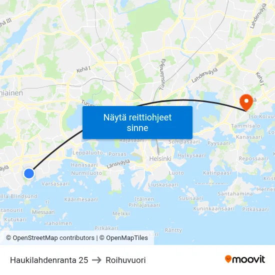 Haukilahdenranta 25 to Roihuvuori map