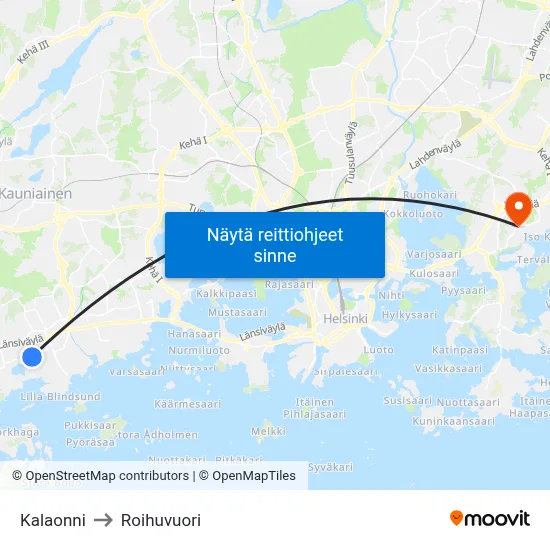 Kalaonni to Roihuvuori map