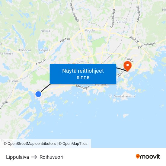 Lippulaiva to Roihuvuori map