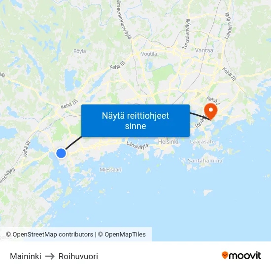 Maininki to Roihuvuori map