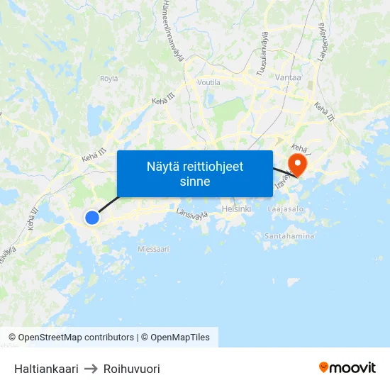 Haltiankaari to Roihuvuori map