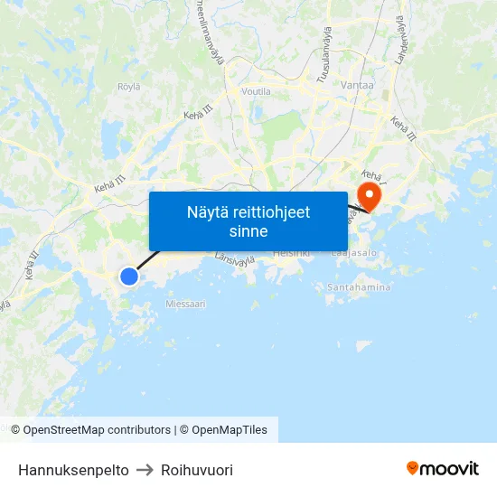 Hannuksenpelto to Roihuvuori map