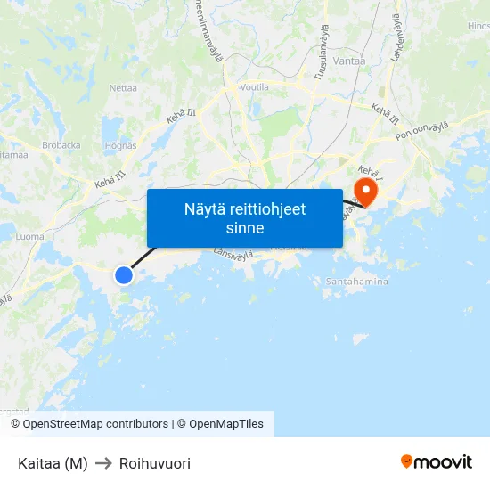 Kaitaa (M) to Roihuvuori map