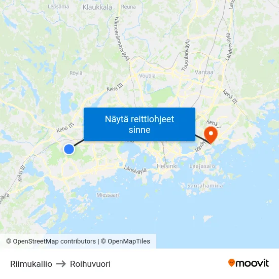 Riimukallio to Roihuvuori map