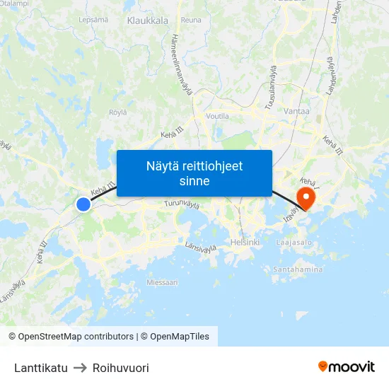 Lanttikatu to Roihuvuori map