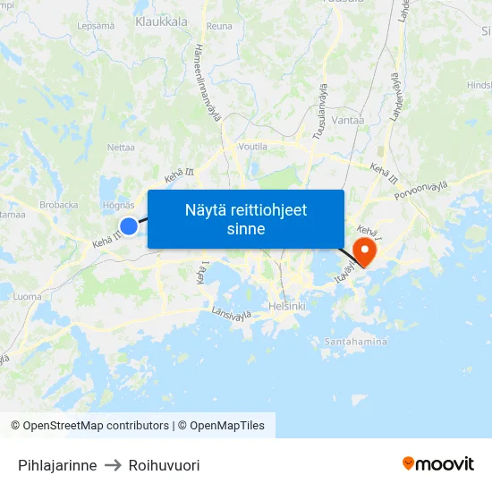 Pihlajarinne to Roihuvuori map