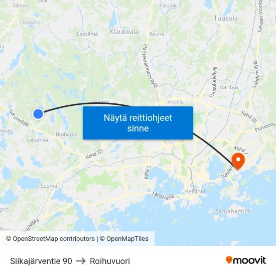Siikajärventie 90 to Roihuvuori map