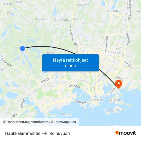 Haukkalammentie to Roihuvuori map