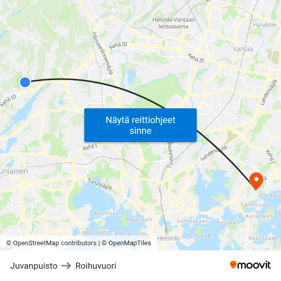 Juvanpuisto to Roihuvuori map