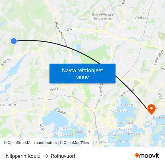 Niipperin Koulu to Roihuvuori map