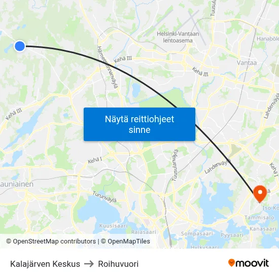 Kalajärven Keskus to Roihuvuori map