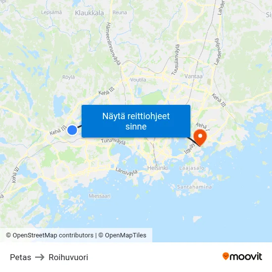 Petas to Roihuvuori map