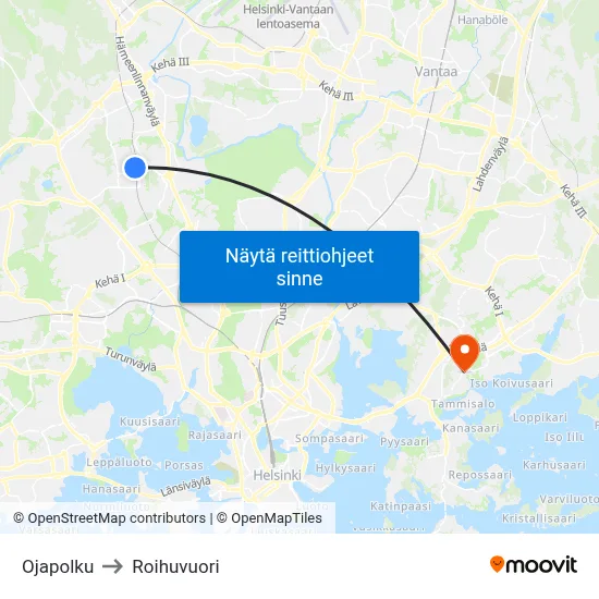 Ojapolku to Roihuvuori map