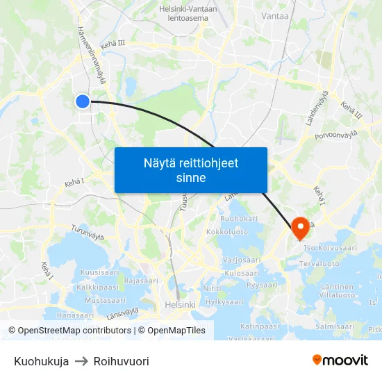 Kuohukuja to Roihuvuori map