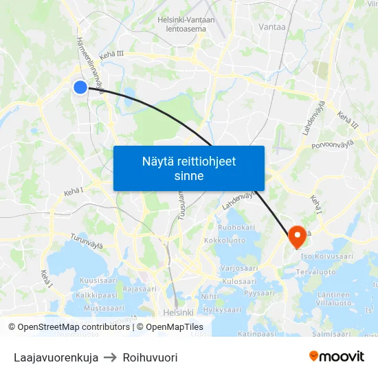 Laajavuorenkuja to Roihuvuori map