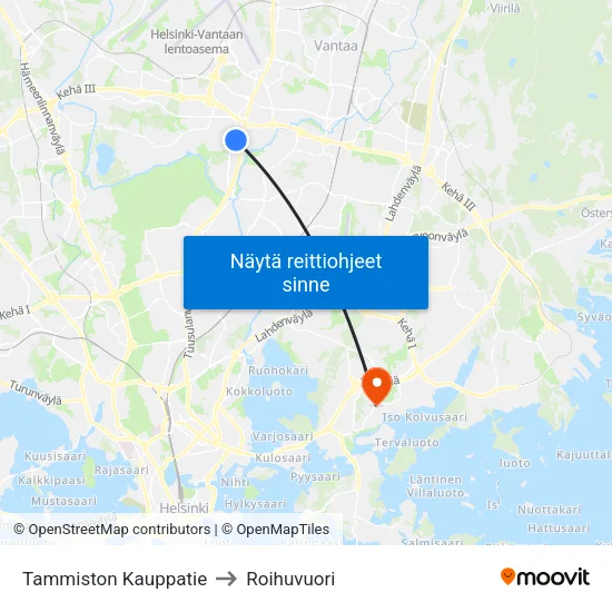 Tammiston Kauppatie to Roihuvuori map