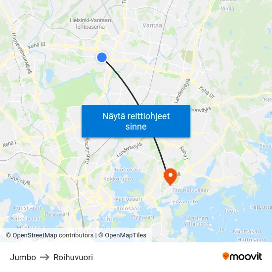 Jumbo to Roihuvuori map