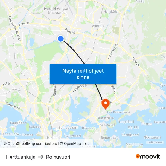 Herttuankuja to Roihuvuori map