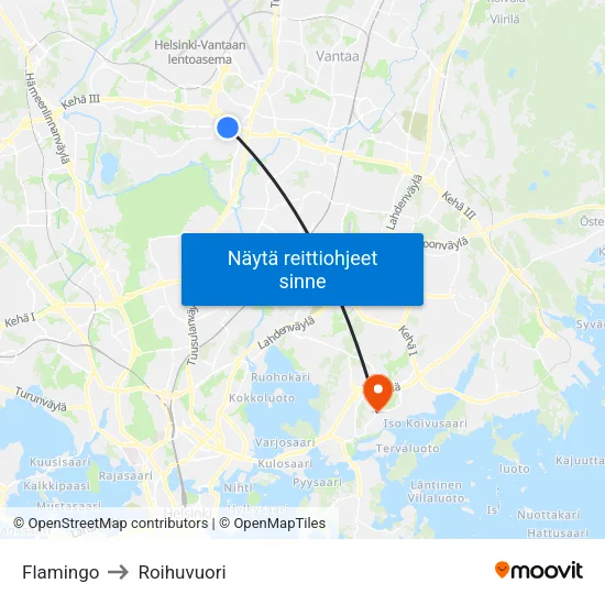 Flamingo to Roihuvuori map