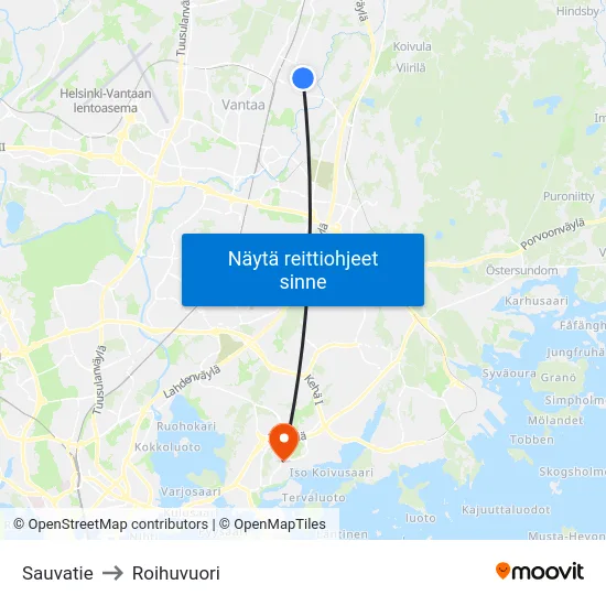Sauvatie to Roihuvuori map