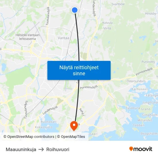 Maauuninkuja to Roihuvuori map