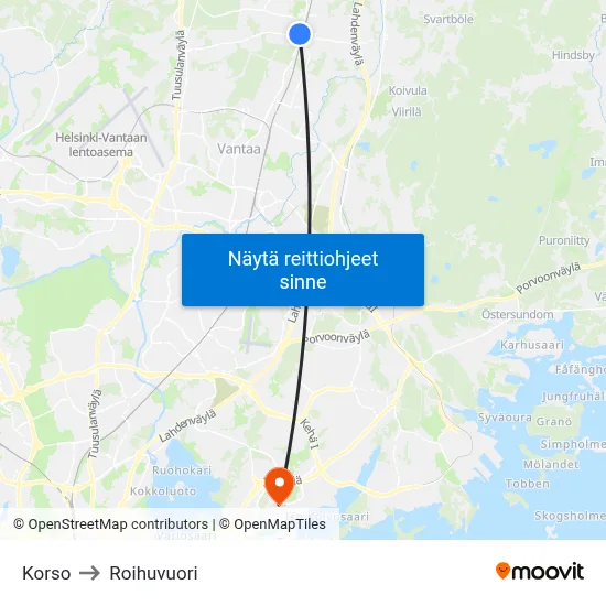 Korso to Roihuvuori map