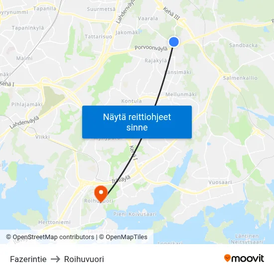 Fazerintie to Roihuvuori map