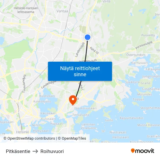 Pitkäsentie to Roihuvuori map