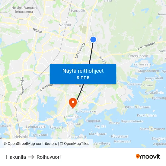 Hakunila to Roihuvuori map