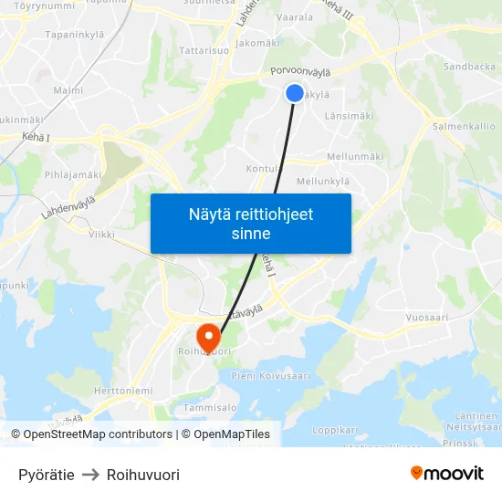Pyörätie to Roihuvuori map