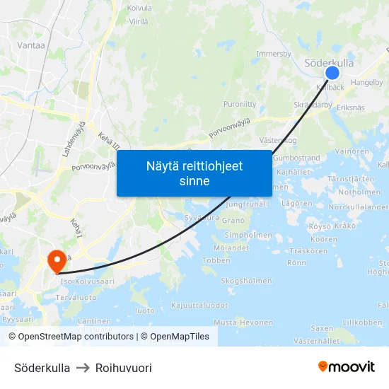 Söderkulla to Roihuvuori map