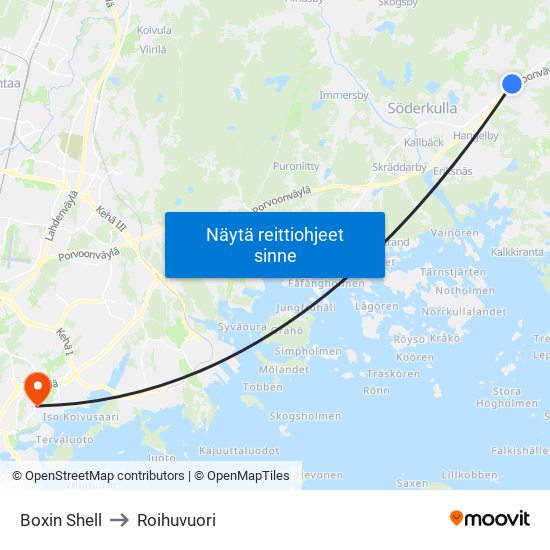 Boxin Shell to Roihuvuori map