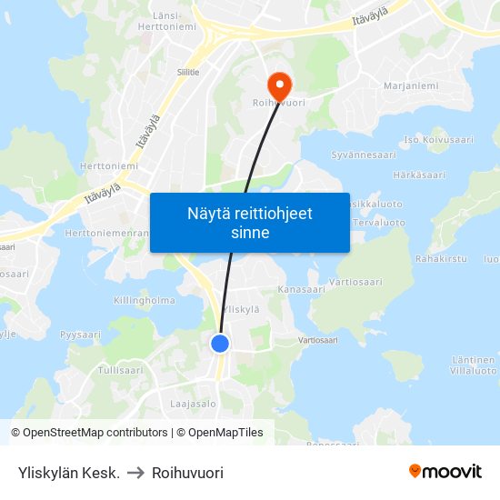 Yliskylän Kesk. to Roihuvuori map