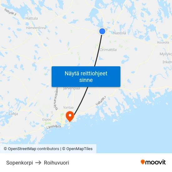 Sopenkorpi to Roihuvuori map
