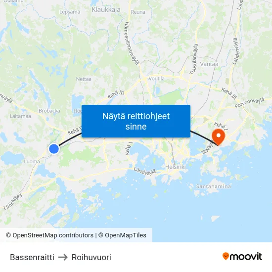 Bassenraitti to Roihuvuori map