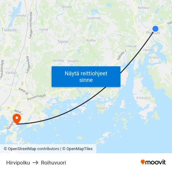 Hirvipolku to Roihuvuori map