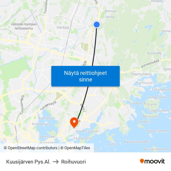 Kuusijärven Pys.Al. to Roihuvuori map