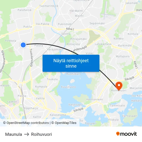 Maunula to Roihuvuori map