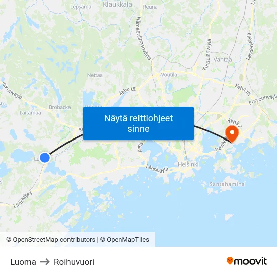 Luoma to Roihuvuori map