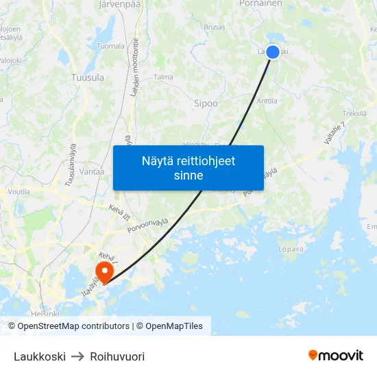 Laukkoski to Roihuvuori map