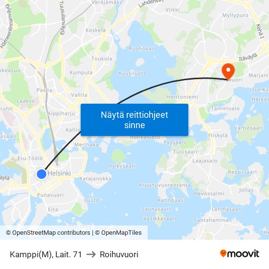 Kamppi(M), Lait. 71 to Roihuvuori map