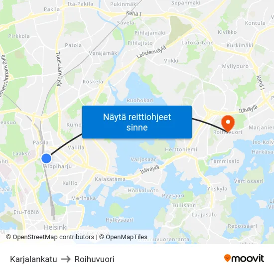 Karjalankatu to Roihuvuori map
