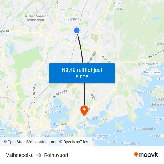 Vaihdepolku to Roihuvuori map
