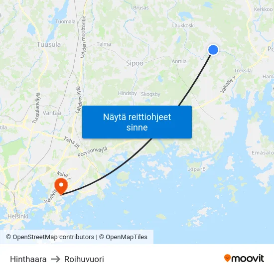 Hinthaara to Roihuvuori map