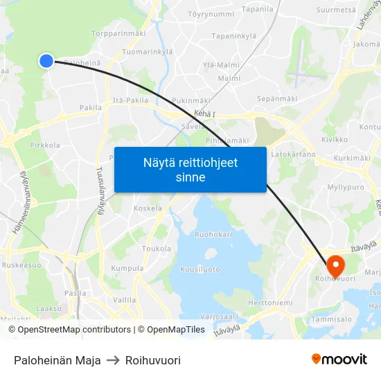 Paloheinän Maja to Roihuvuori map