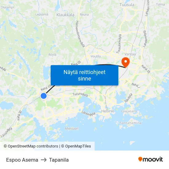 Espoo Asema to Tapanila map
