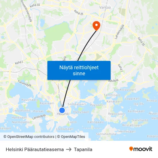 Helsinki Päärautatieasema to Tapanila map