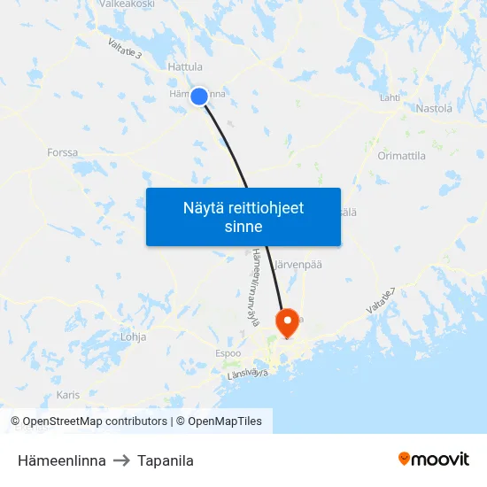 Hämeenlinna to Tapanila map
