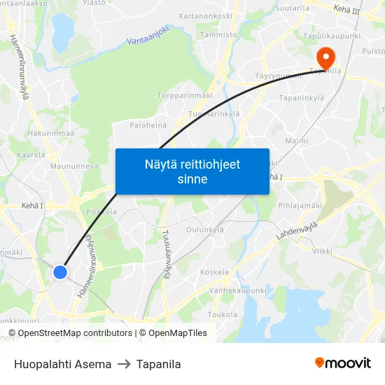 Huopalahti Asema to Tapanila map