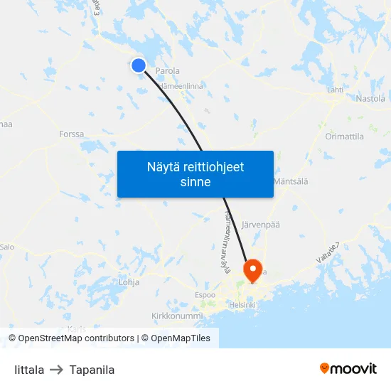 Iittala to Tapanila map